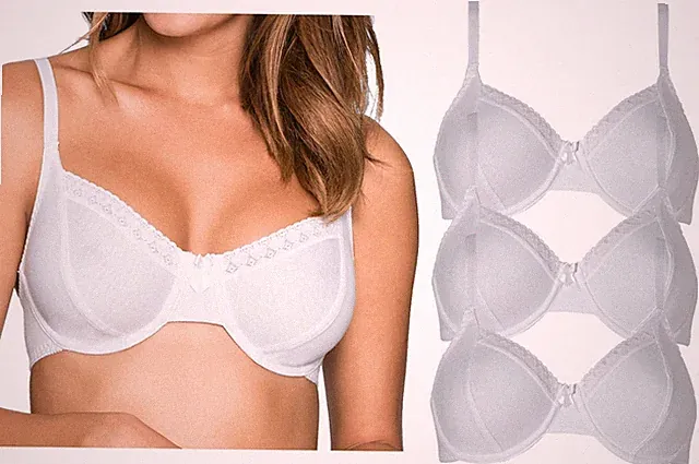 Traumhaftes 3er-Pack BH-Set Lady Victoria mit Spitze Bügel-BH Baumwolle in weiß