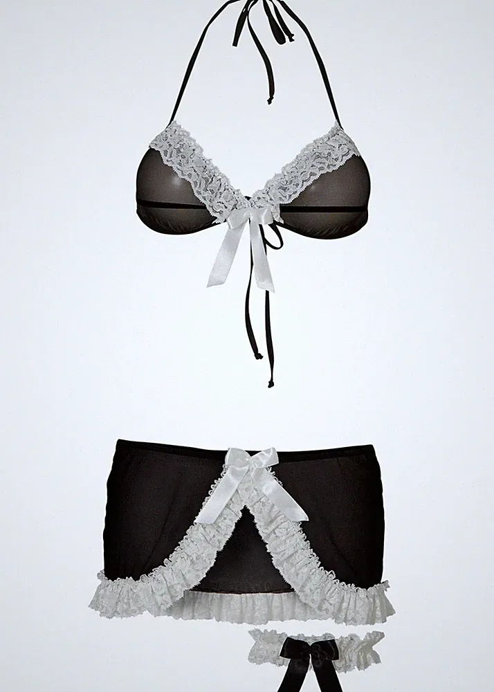 Triangel-BH Rock + Strumpfband Gr. 40/42 Schwarz Weiß Damen-Unterwäsche Neu