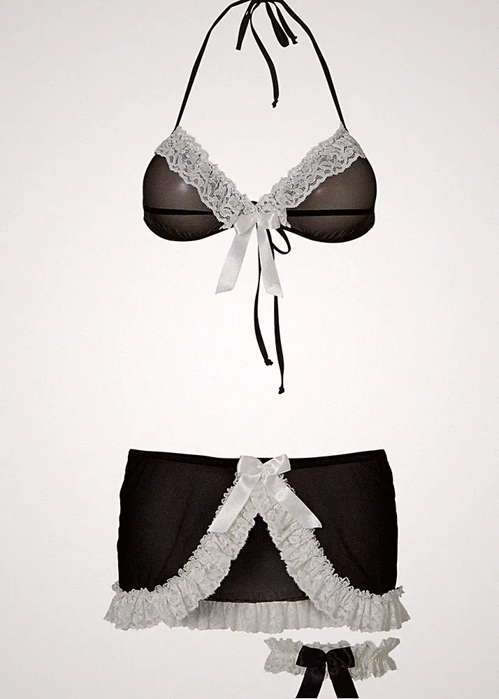 Triangel-BH Rock + Strumpfband Gr. 40/42 Schwarz Weiß Unterwäsche BH Bra Neu*