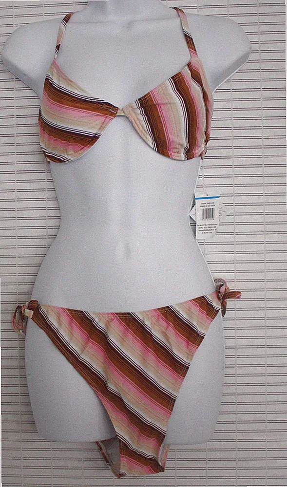 Triangel Bikini Neckholder Bügel BH Bikini Set bunt gestreift Gr 38 40 42