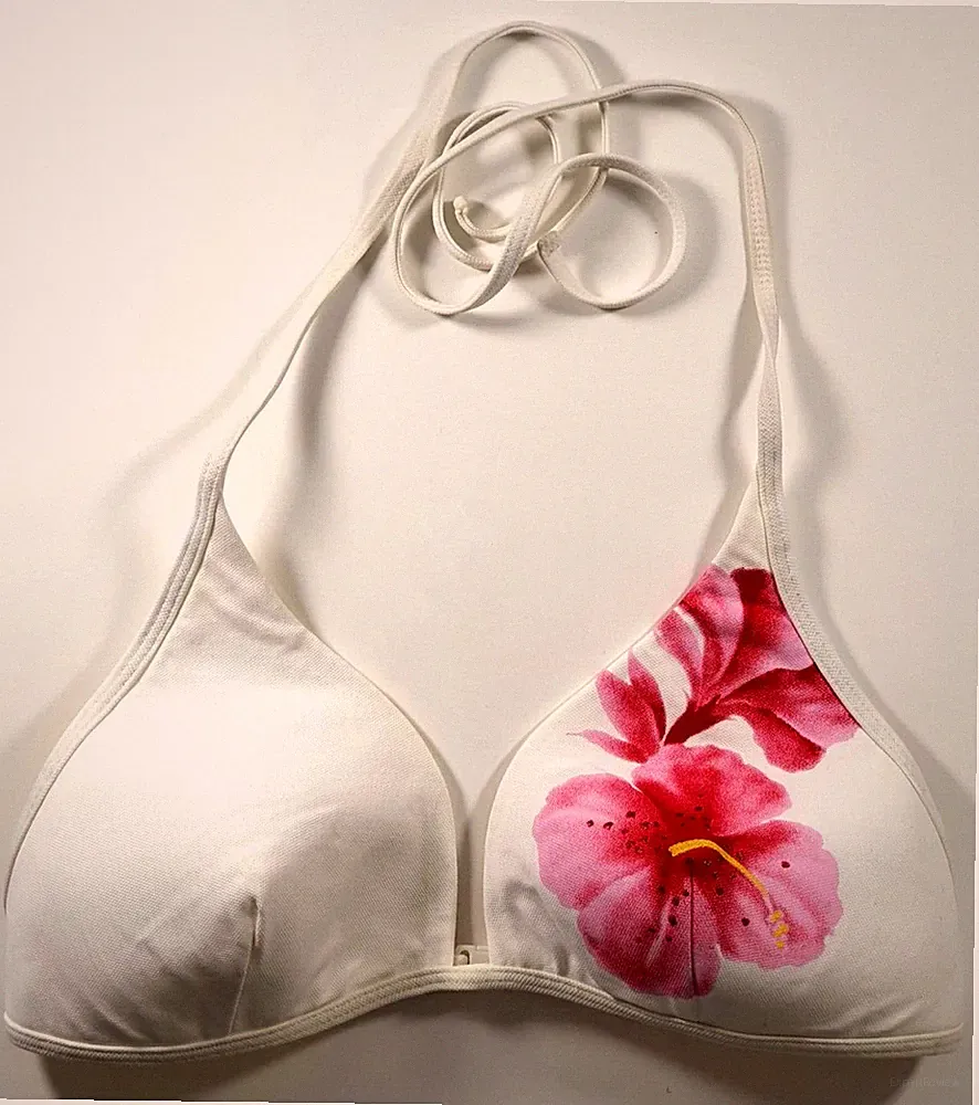 Triangel Bikini Oberteil Gr. 38 Weiss mit Glitzer Lycra Bade-BH Neu