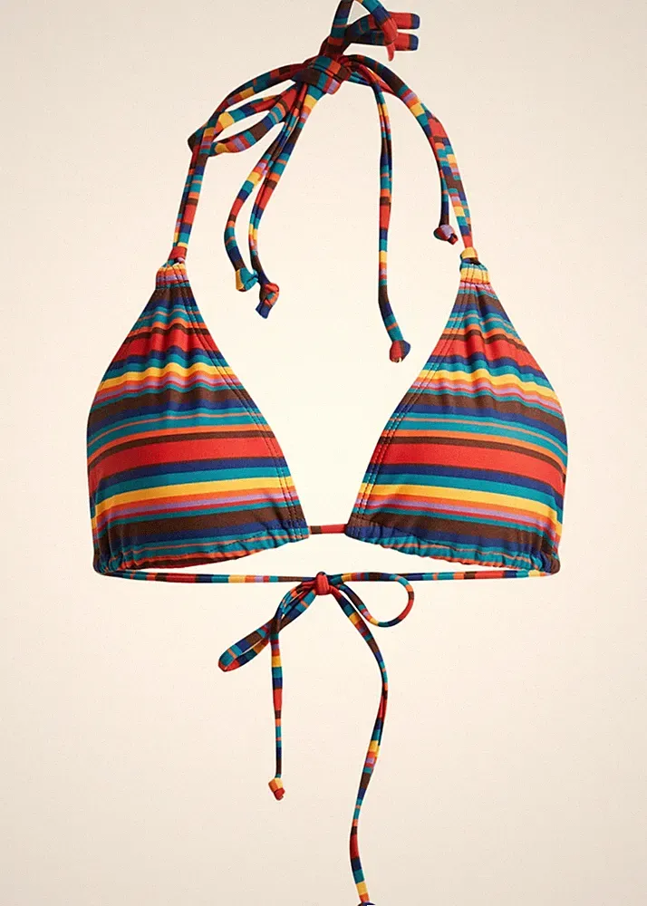 Triangel Bikini Oberteil recyceltem Polyamid Gr. 36 Bunt Gestreift Bade-BH Neu