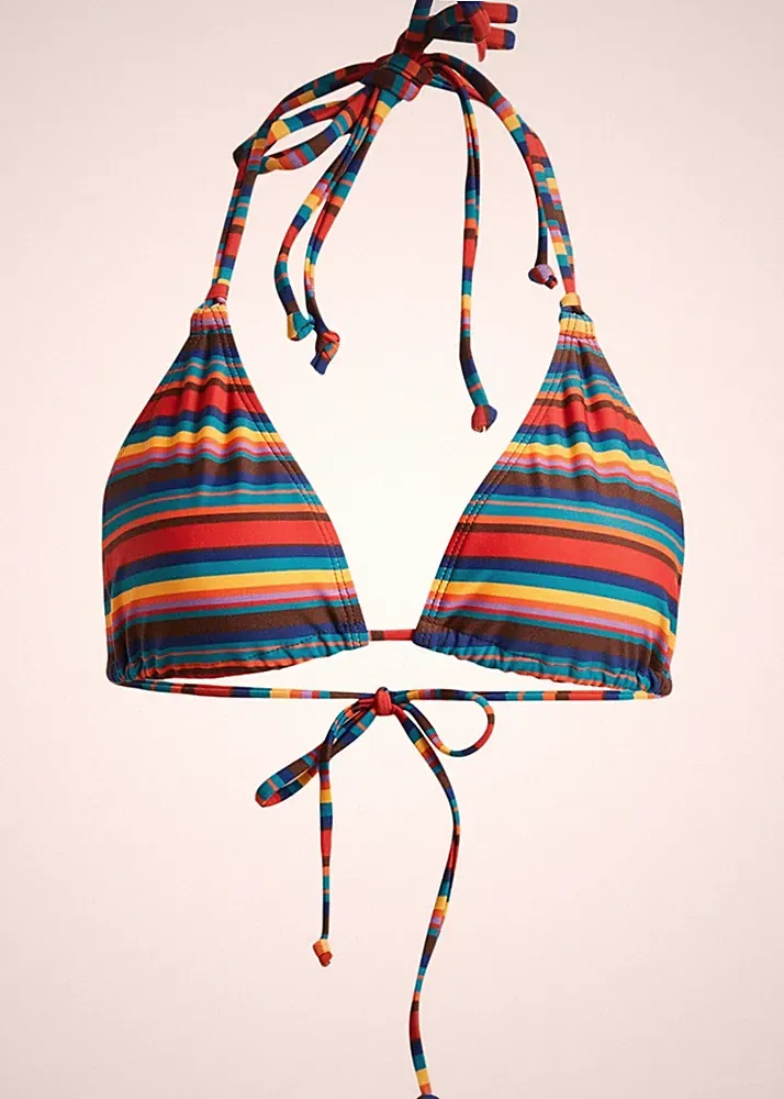 Triangel Bikini Oberteil recyceltem Polyamid Gr. 38 Bunt Gestreift Bade-BH Neu