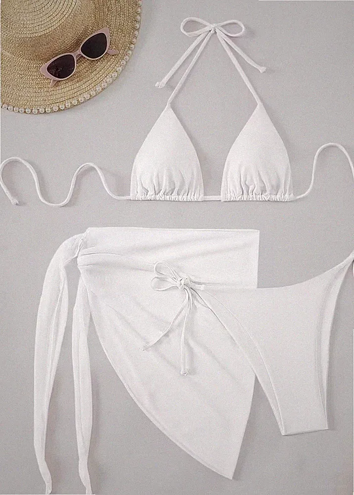 Triangel Push Up BH Bikini Set, Damen Strandmode, Weiß, Größe 36 S