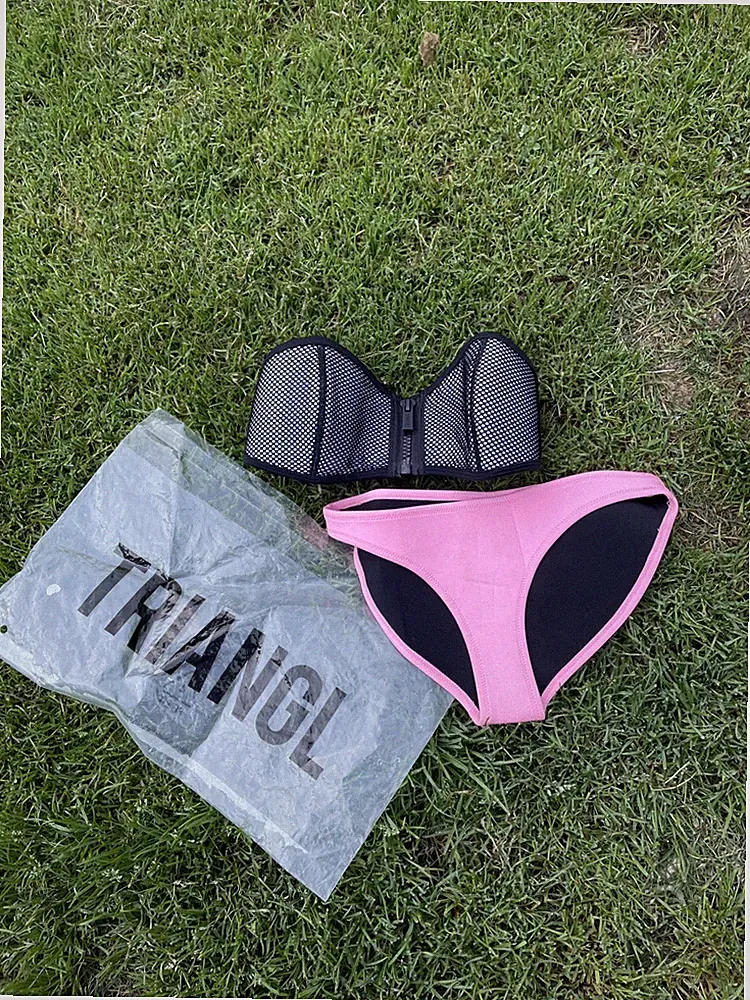 Triangl Marken Neopren Bikini Barbie Rosa Netz Bandeau BH S 36