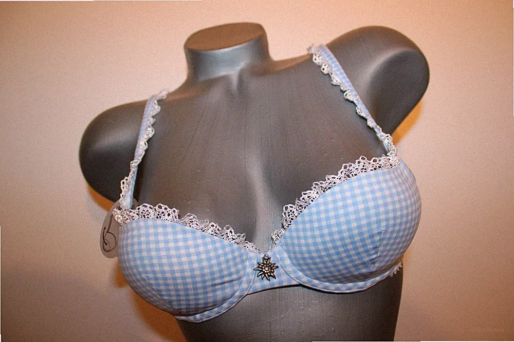 Triumph Push-Up-BH "Dirndl Wunder WHU" blau kariert Gr. 70 B Dirndl-BH Bügel-BH