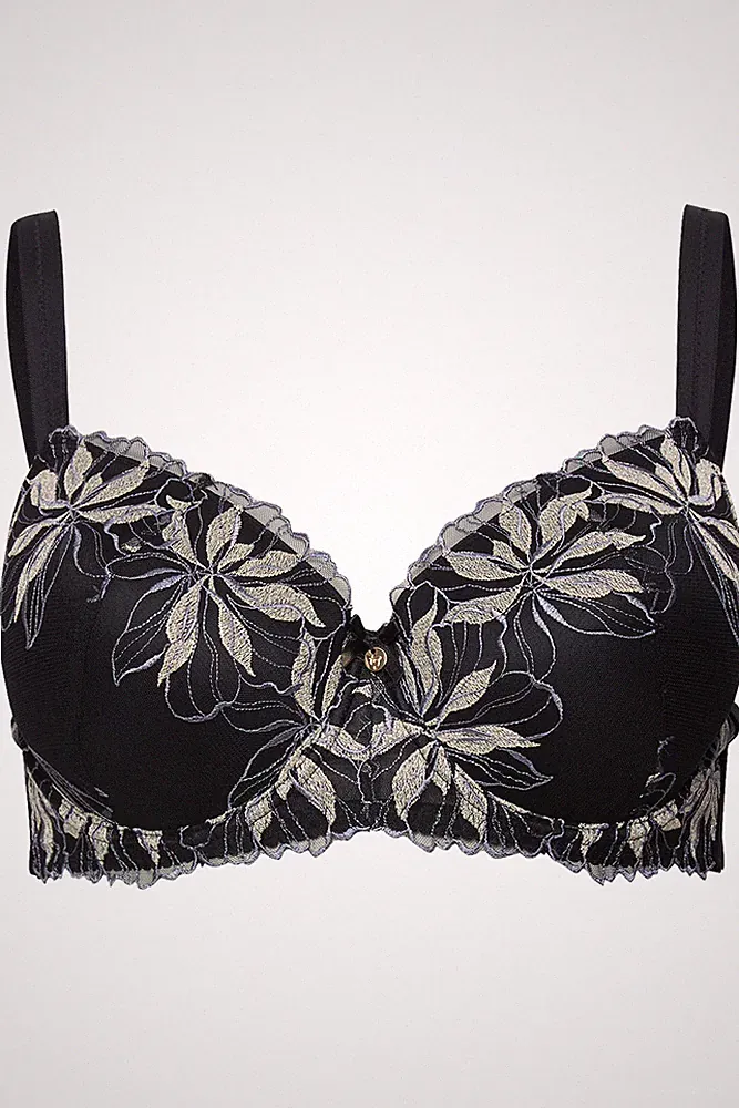 TruYou große Größen BH 85D schwarz TRUYOU Bügel BH Blüten Stickerei Softschalen
