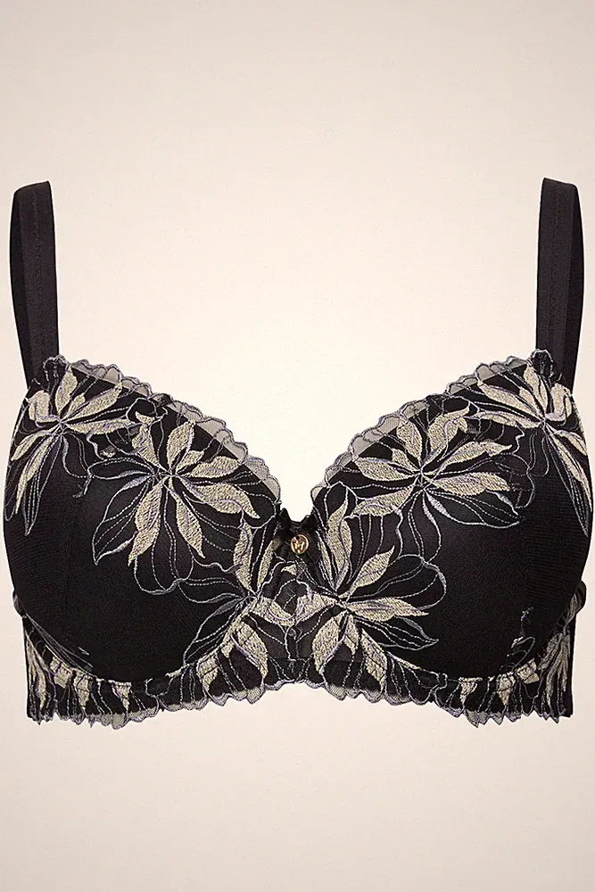 TruYou große Größen BH 85D schwarz TRUYOU Bügel BH Blüten Stickerei Softschalen