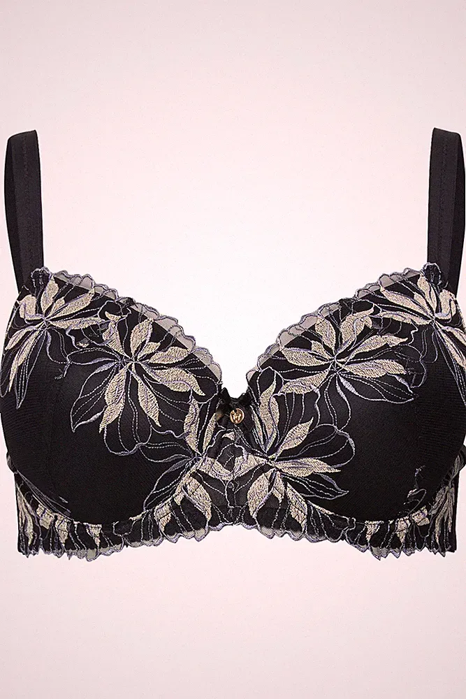 TruYou große Größen BH 85D schwarz TRUYOU Bügel BH Blüten Stickerei Softschalen