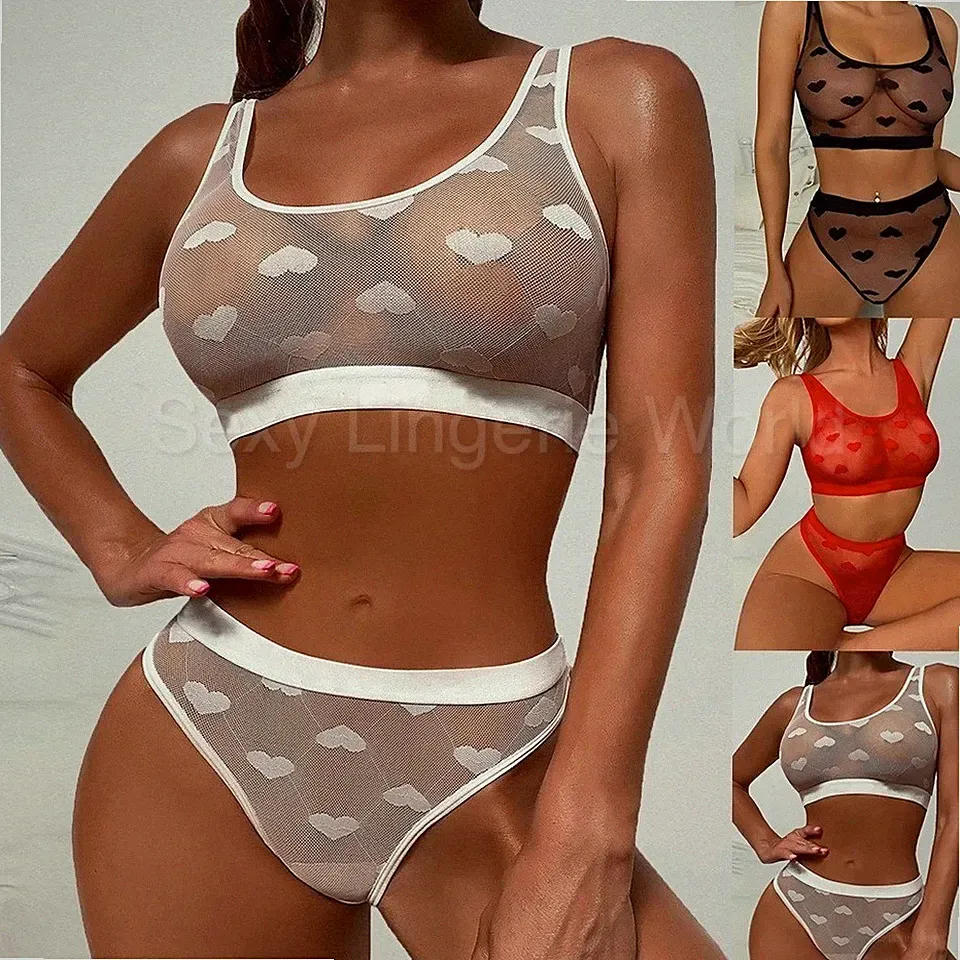 Übergröße Damen Dessous Set Sexy Crop Top BH Schlüpfer Spitze Unterwäsche Pyjama