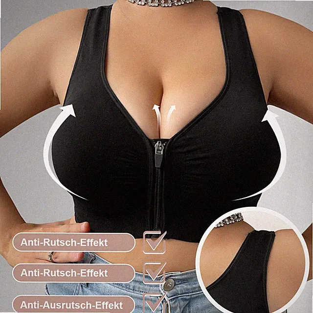 Übergröße Damen Sport BH Ohne Bügel Yoga Fitness BH mit Frontreißverschluss