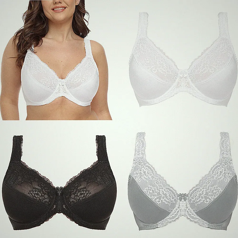 UK Damen Vollschale Spitze Bügel Blumen ungepolstert BH Sexy Dessous Übergröße