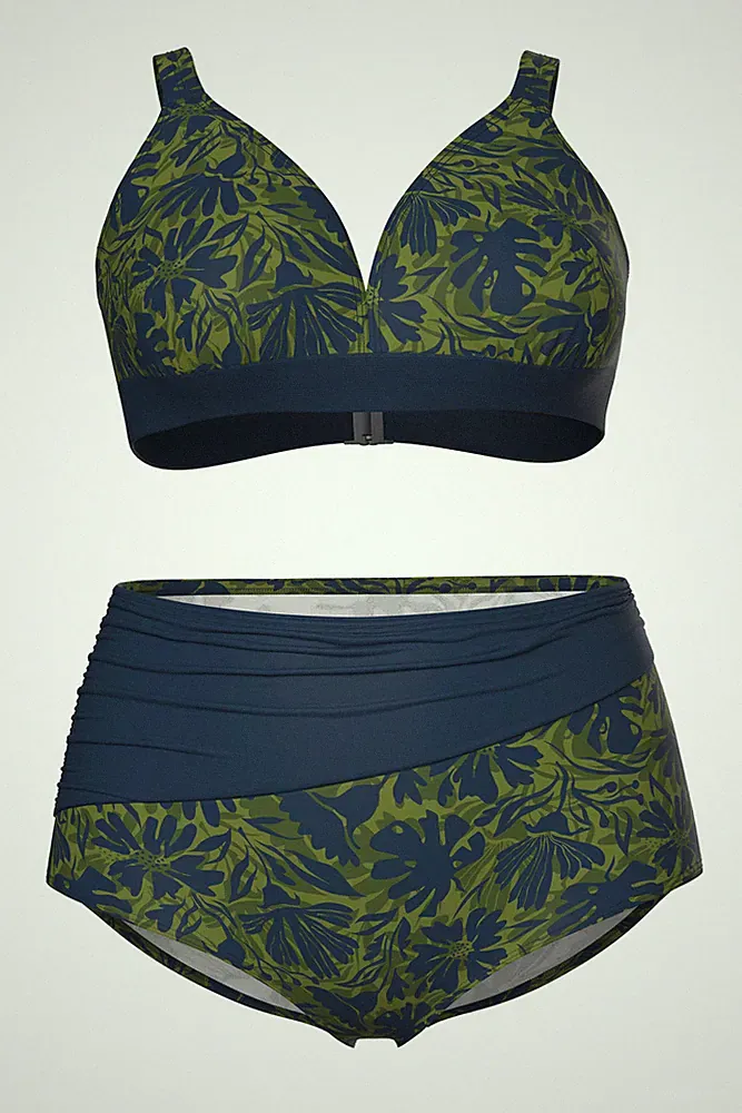 Ulla Popken Damen große Größen Bikini Blüten ohne Softcups Träger verstellbar