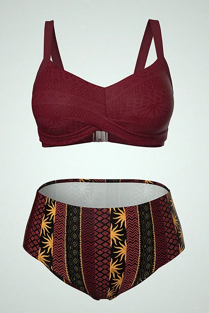 Ulla Popken Damen große Größen Bikini Boho Muster Softcups Träger verstellbar