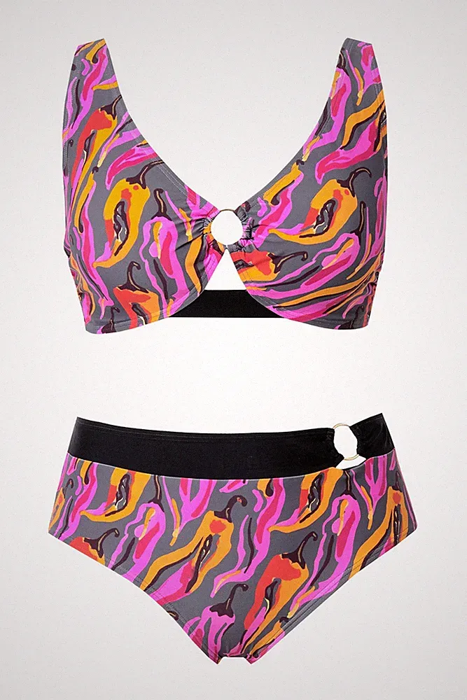 Ulla Popken Damen große Größen Bikini Chilis Softcups Zierring recycelt 836627