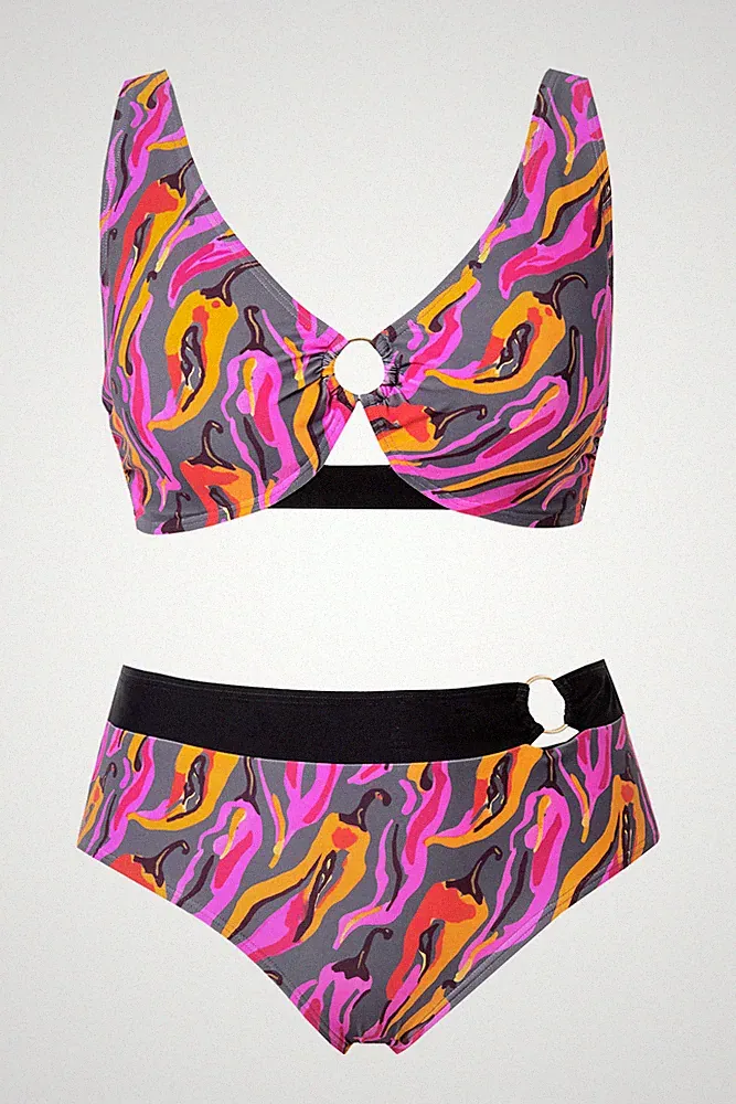 Ulla Popken Damen große Größen Bikini Chilis Softcups Zierring recycelt 836627