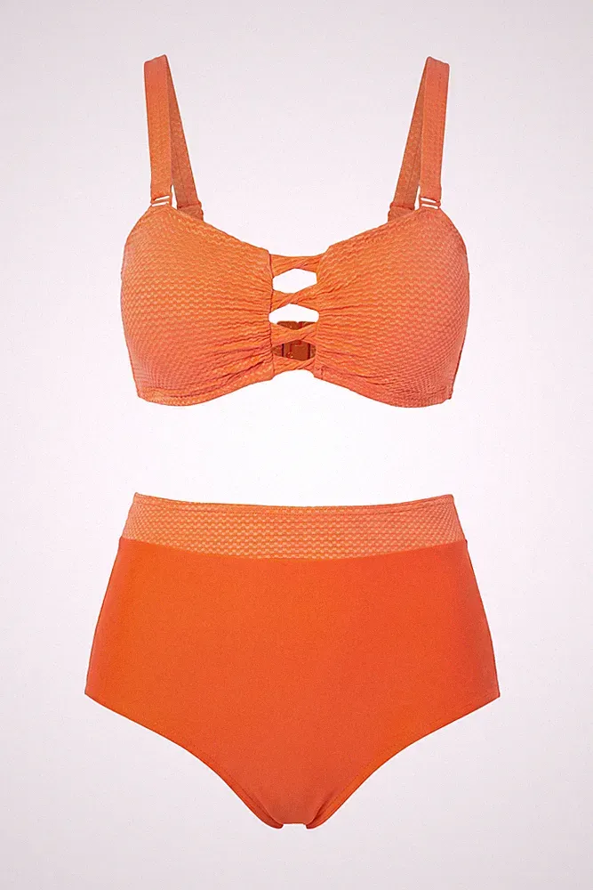 Ulla Popken Damen große Größen Bikini Cut Out Streifen Softcups