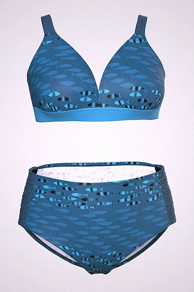 Ulla Popken Damen große Größen Bikini Fische ohne Softcups