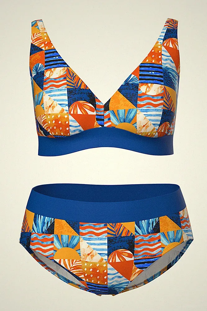 Ulla Popken Damen große Größen Bikini Karomuster Softcups