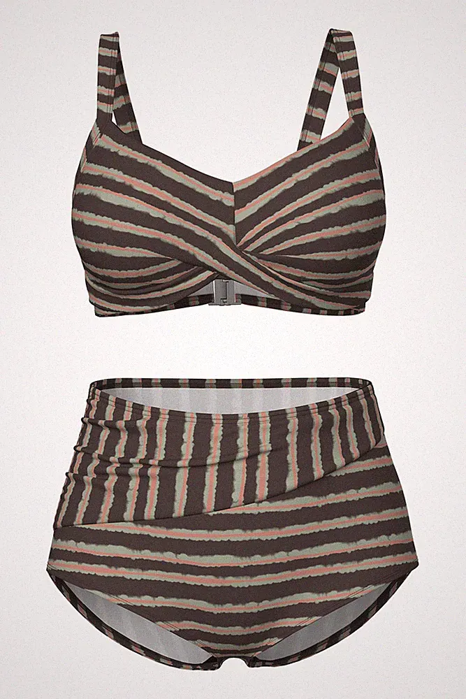Ulla Popken Damen große Größen Bikini Streifenmix drapiert Softcups