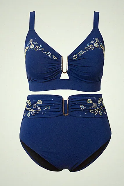 Ulla Popken Damen große Größen Bikini Zweiteiler florale Stickerei