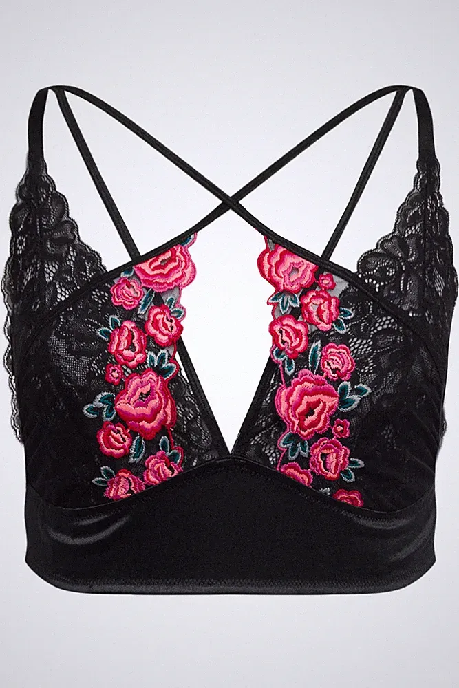 Ulla Popken Damen große Größen Bralette Rosenstickerei 842850