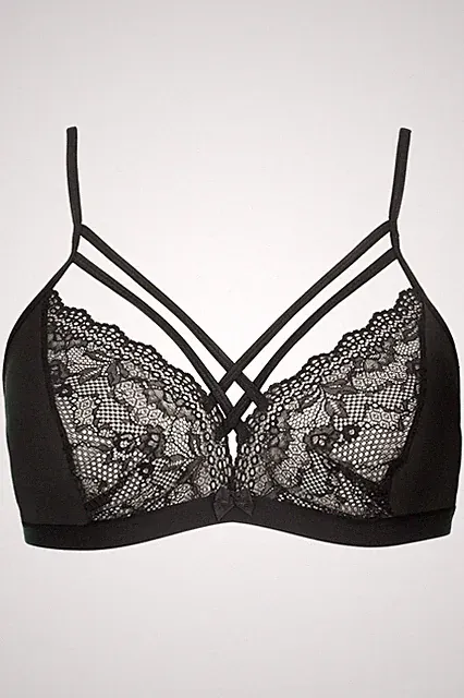 Ulla Popken Damen große Größen Bralette Schnürroptik und wetlook Material 827155