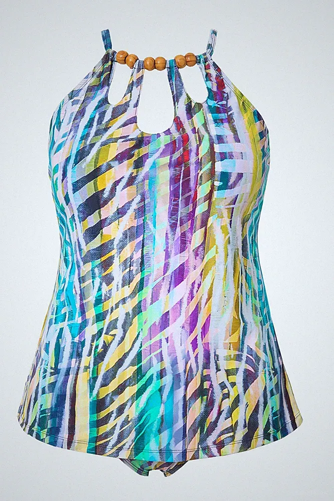 Ulla Popken Damen große Größen Tankini Animal Streifen Softcups Cut Outs 836601
