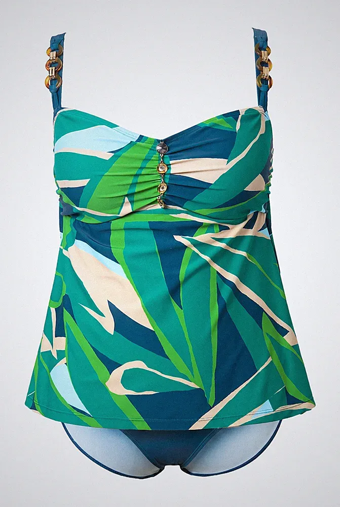 Ulla Popken Damen große Größen Tankini Blätter Softcups