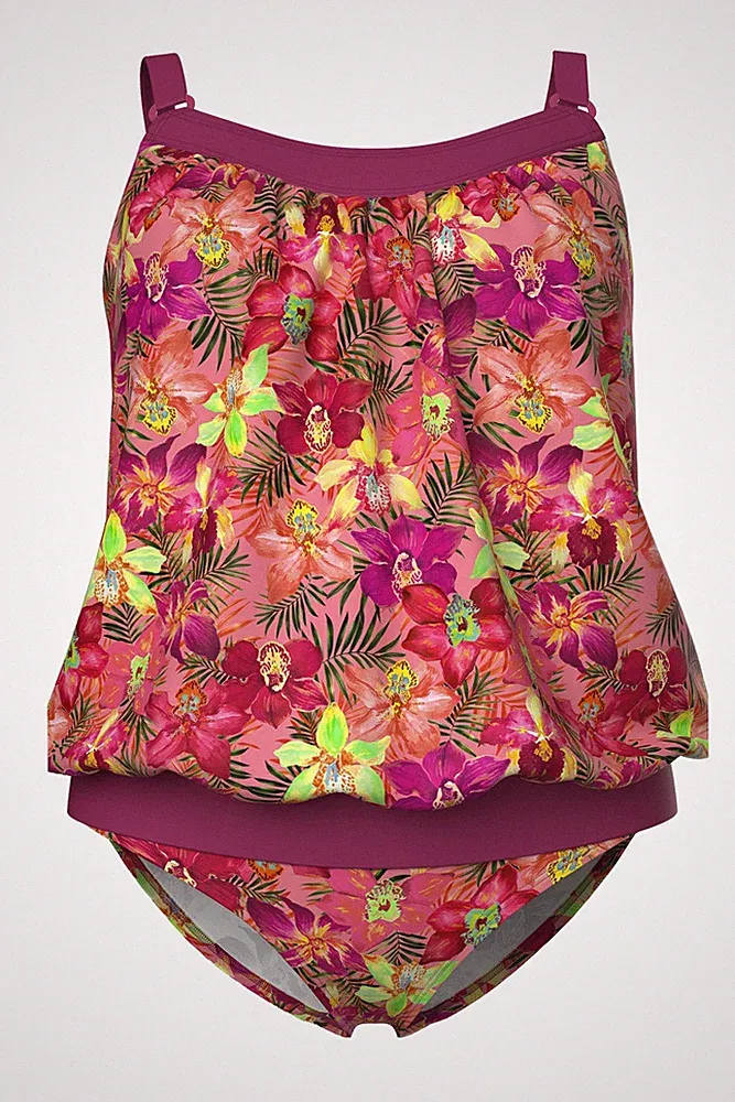 Ulla Popken Damen große Größen Tankini Blüten Softcups Elastiksaum 847582