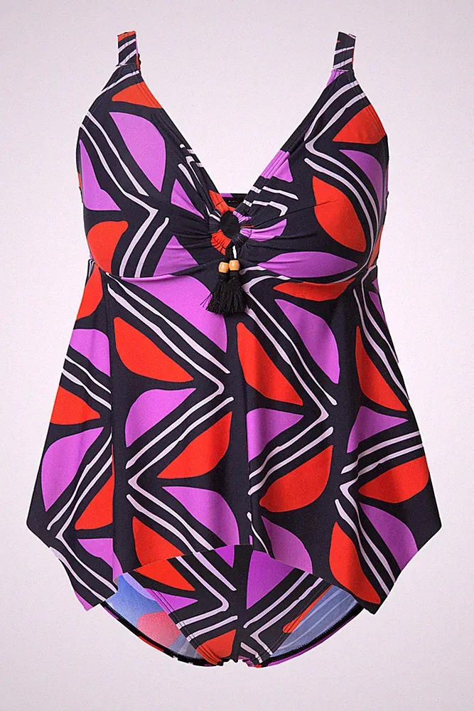 Ulla Popken Damen große Größen Tankini grafischer Druck Softcups recycelt 837287