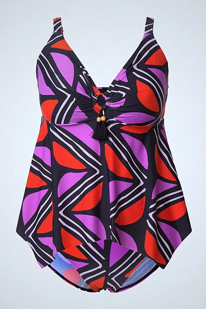Ulla Popken Damen große Größen Tankini grafischer Druck Softcups recycelt 837287