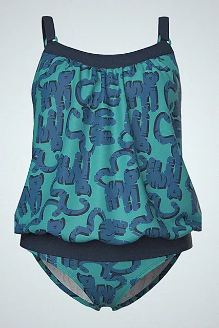 Ulla Popken Damen große Größen Tankini Katzen Softcups Elastiksaum