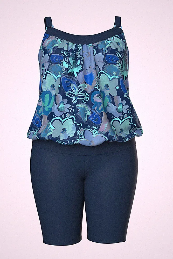 Ulla Popken Damen große Größen Tankini mit Radler Blüten Softcups