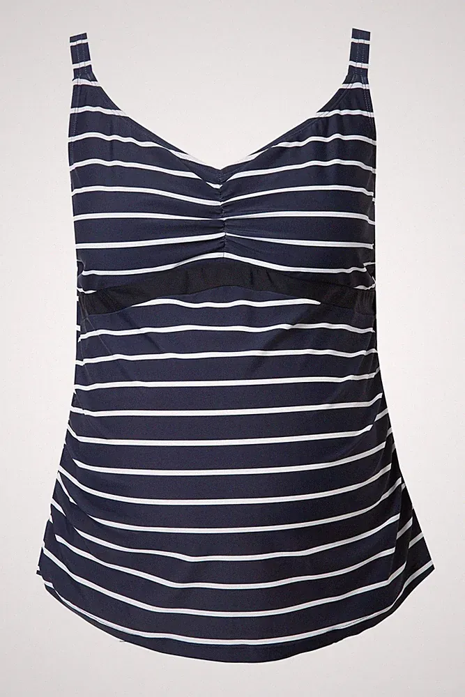 Ulla Popken Damen große Größen Tankini Oberteil ohne Softschalen Ringel 839818