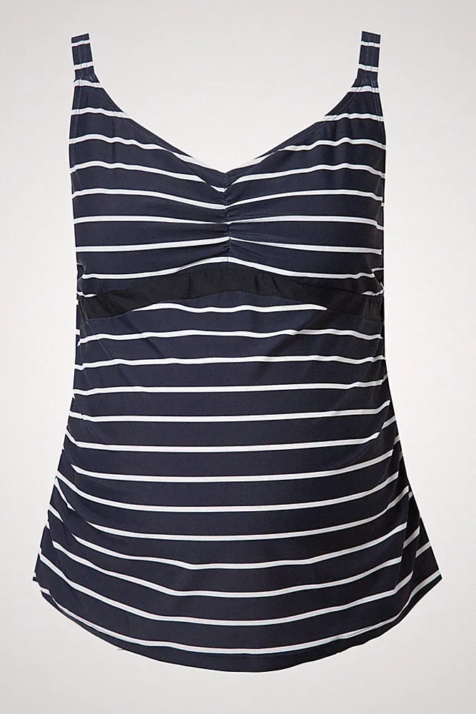 Ulla Popken Damen große Größen Tankini Oberteil ohne Softschalen Ringel 839818