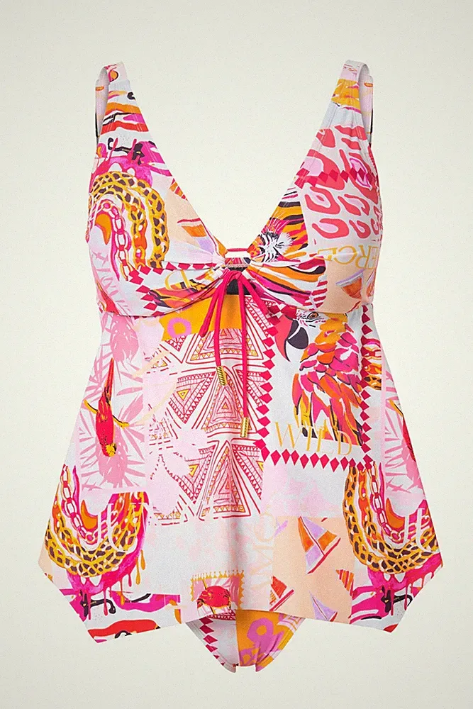 Ulla Popken Damen große Größen Tankini Papageien Softcups