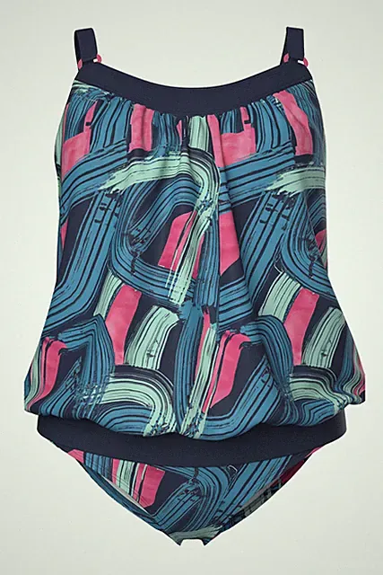 Ulla Popken Damen große Größen Tankini Pinselstrichmuster Softcups
