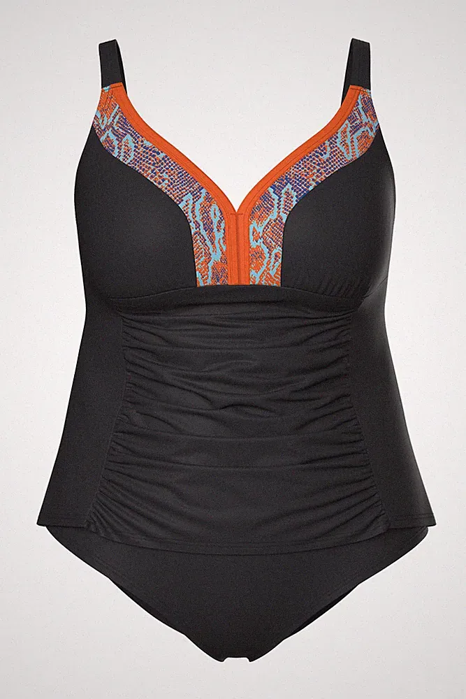 Ulla Popken Damen große Größen Tankini Raffung Zierborte Softcups