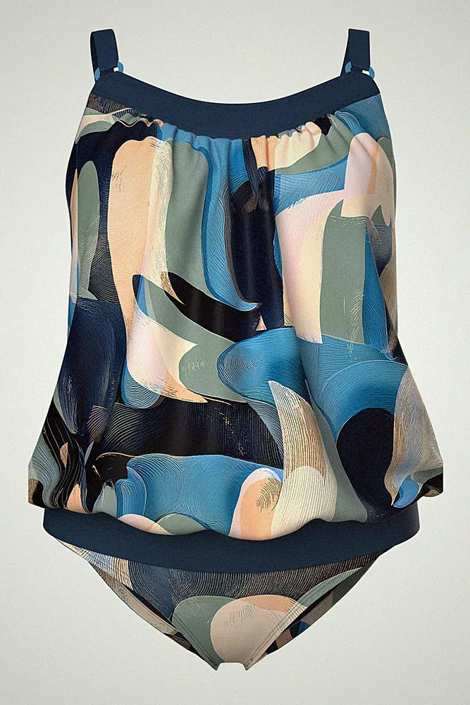 Ulla Popken Damen große Größen Tankini Softcups Elastiksaum Zierring 846747
