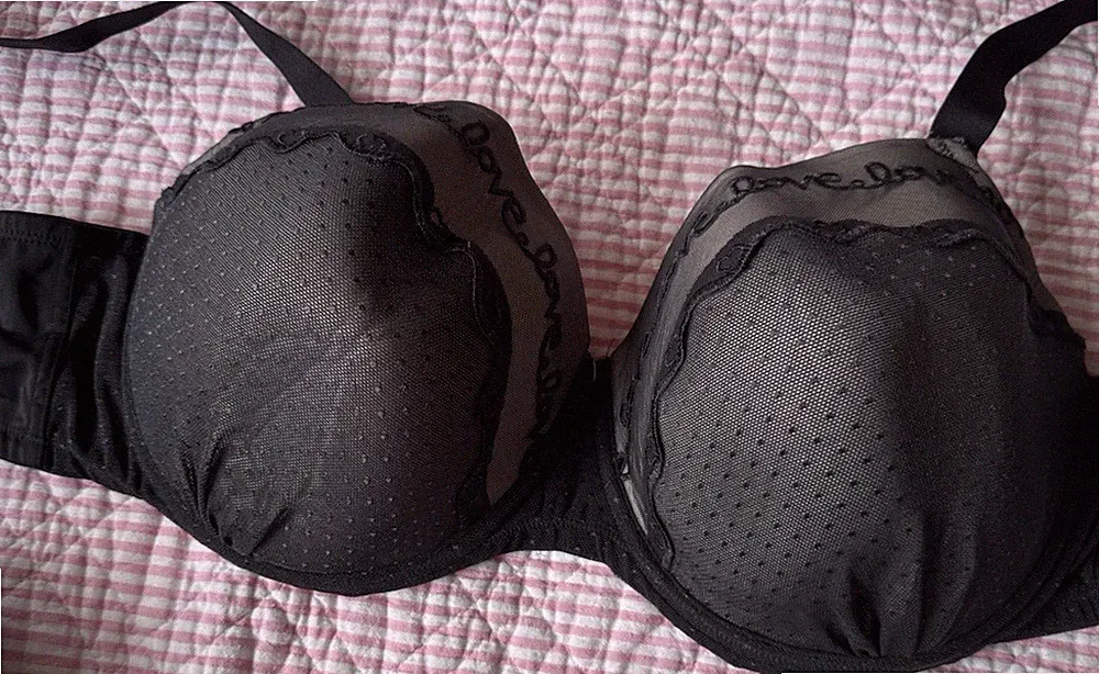Ulla Popken Damen T-Shirt-BH 110C Übergröße mit Bügel Mesh Stickerei schwarz
