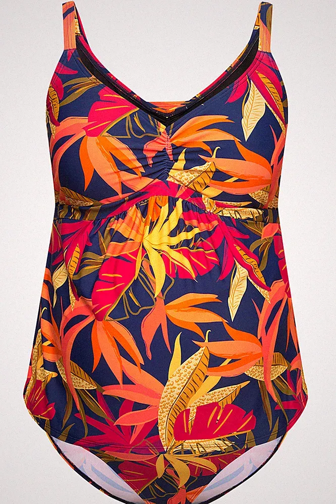 Ulla Popken große Größen 42 marine Tankini Wald Muster ohne Softcups recycelt