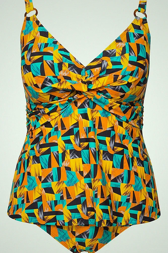 Ulla Popken große Größen 42 schwarz Tankini abstrakter Druck Softcups recycelt