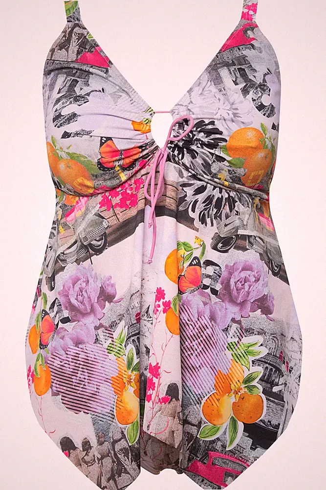 Ulla Popken große Größen BH 42 vanille Tankini Uhren Zipfelsaum Softcups