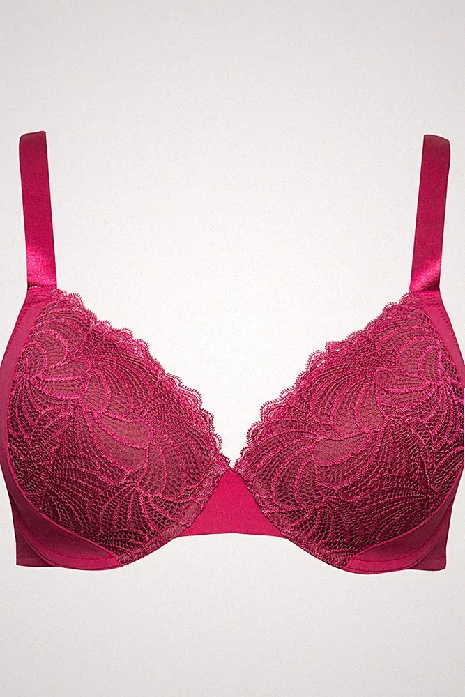 Ulla Popken große Größen BH 85D fuchsia Bügel BH Spitze Softschalen