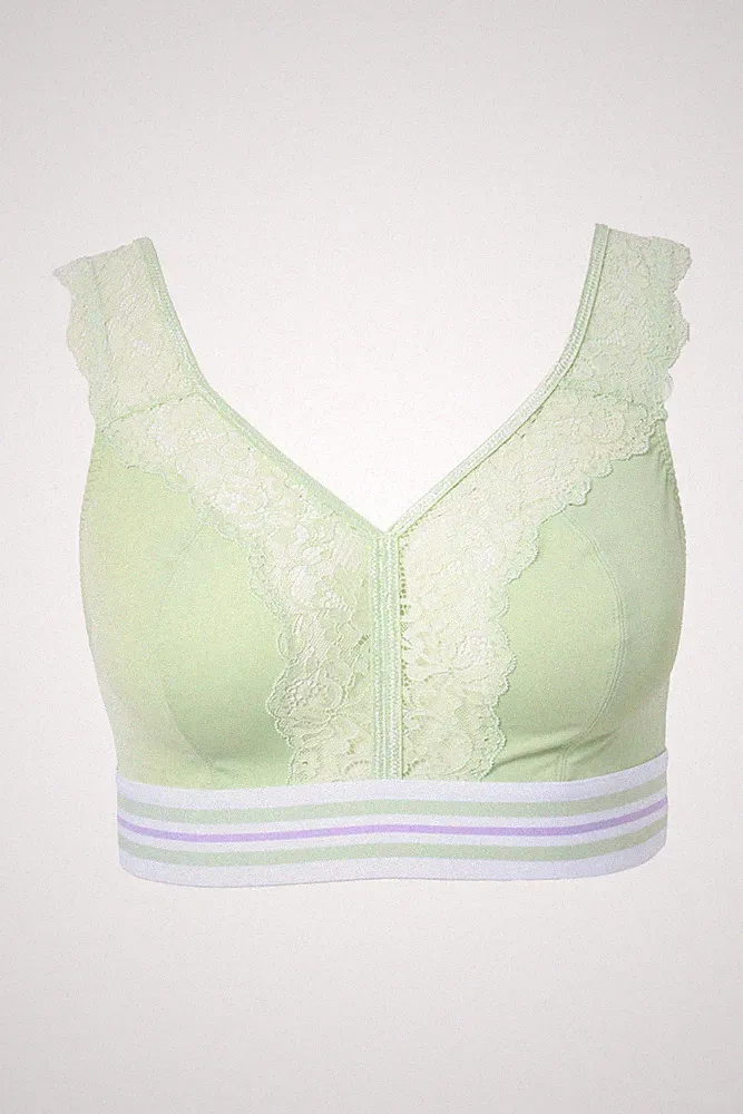 Ulla Popken große Größen BH ohne Bügel 100D hellgrün Minimizer Bralette Spitze