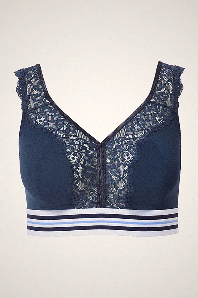 Ulla Popken große Größen BH ohne Bügel 100D nachtblau Minimizer Bralette Spitze