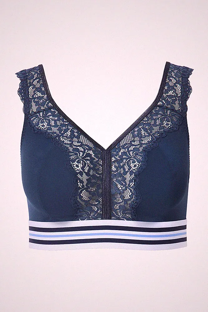 Ulla Popken große Größen BH ohne Bügel 100F nachtblau Minimizer Bralette Spitze