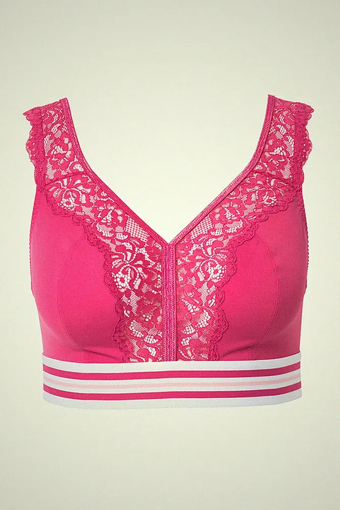 Ulla Popken große Größen BH ohne Bügel 100F pink Minimizer Bralette Spitze