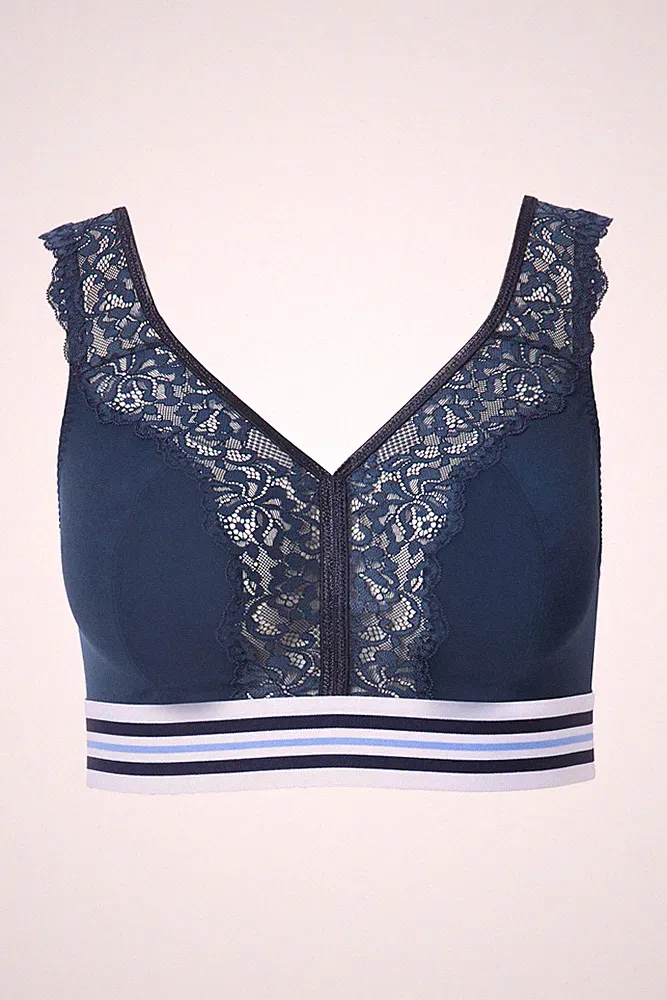 Ulla Popken große Größen BH ohne Bügel 105D nachtblau Minimizer Bralette Spitze
